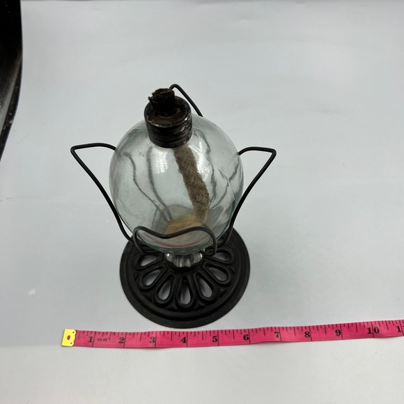 Vintage Glass Globe Tabletop Torch Oil Lamp Boho Cottage Core Fairy Garden - Picture 3 of 8